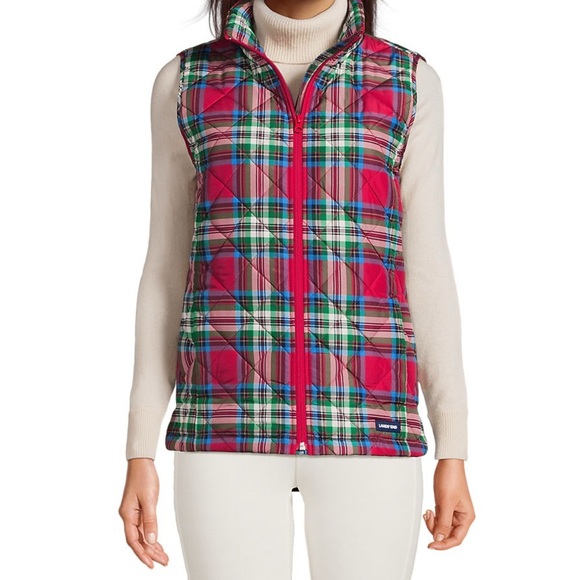 Lands End New Womens Size 2X Feather Free Insulated Quilted Vest Red Plaid - Picture 1 of 13